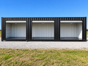 40ft High Cube Shipping Container with Three Roll-Up Doors in Black – One-Trip
