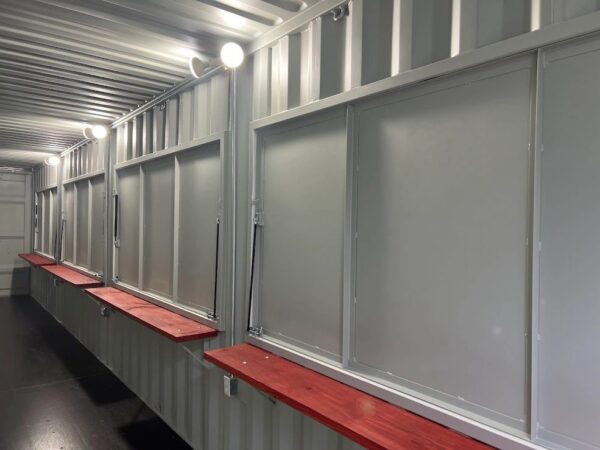 40ft High Cube Shipping Container Fireworks Stand with Four Service Hatches – One-Trip