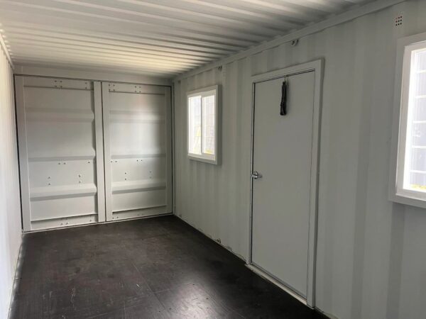 20ft Standard Shipping Container Office Shell with Entry Door and Windows – One-Trip