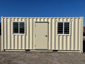 20ft Standard Shipping Container Office Shell with Entry Door and Windows – One-Trip