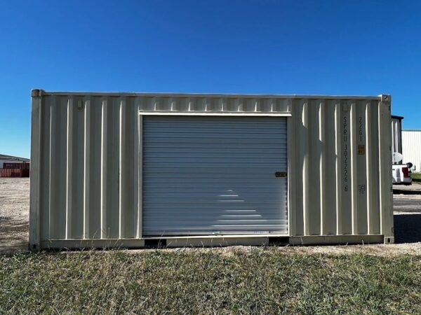 20ft Standard Shipping Container with Roll-Up Door in Cream RAL 1015 – One-Trip