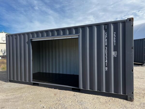 20ft Standard Shipping Container with Roll-Up Door in Grey RAL 7015 – One-Trip