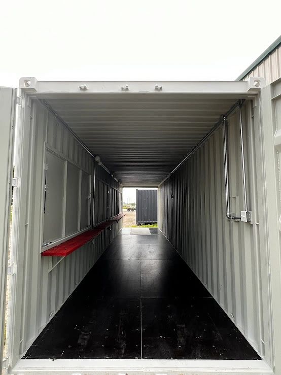 40ft High Cube Shipping Container Fireworks Stand with Four Service Hatches – One-Trip