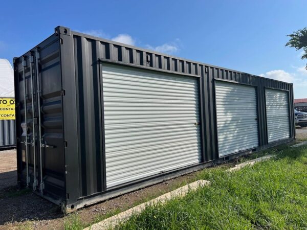 40ft High Cube Shipping Container with Three Roll-Up Doors in Black – One-Trip